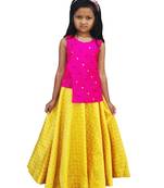 Kids Rani Pink Top And Yellow Lehenga Choli