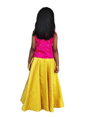Kids Rani Pink Top And Yellow Lehenga Choli 2