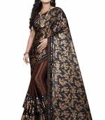 Brown printed lycra saree with blouse