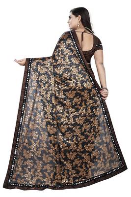 Brown printed lycra saree with blouse 2