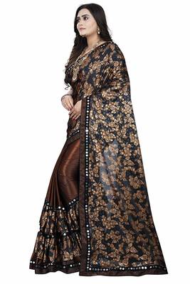 Brown printed lycra saree with blouse 3