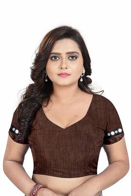 Brown printed lycra saree with blouse 4
