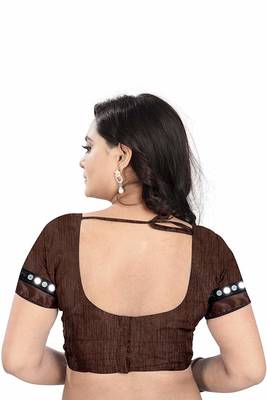 Brown printed lycra saree with blouse 5