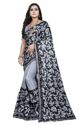 Grey printed lycra saree with blouse 1