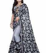 Grey printed lycra saree with blouse