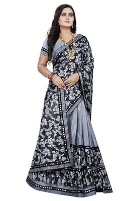 Grey printed lycra saree with blouse 3
