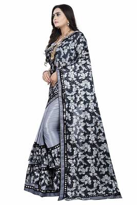Grey printed lycra saree with blouse 4