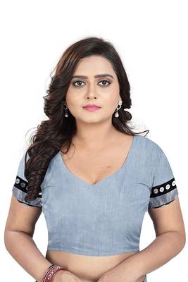 Grey printed lycra saree with blouse 5