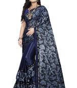 Navy blue printed lycra saree with blouse