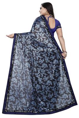 Navy blue printed lycra saree with blouse 2