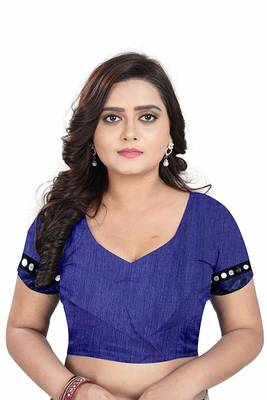 Navy blue printed lycra saree with blouse 5