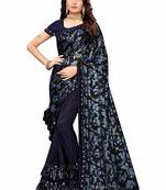 Navy blue printed lycra saree with blouse