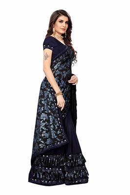 Navy blue printed lycra saree with blouse 4