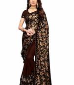 Brown printed lycra saree with blouse