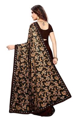 Brown printed lycra saree with blouse 2