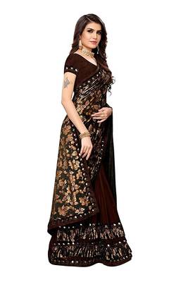 Brown printed lycra saree with blouse 4