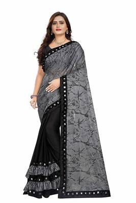 Grey printed lycra saree with blouse 1