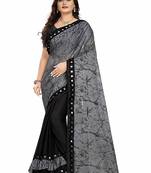 Grey printed lycra saree with blouse