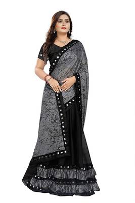 Grey printed lycra saree with blouse 2