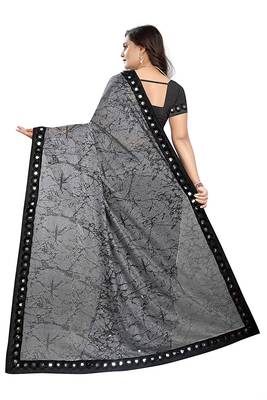 Grey printed lycra saree with blouse 3