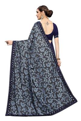 Navy blue printed lycra saree with blouse 3