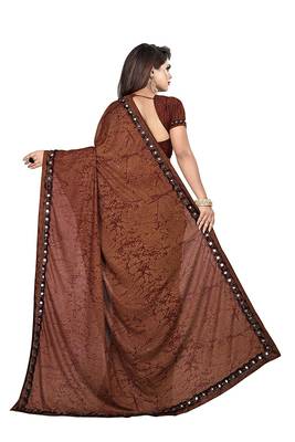 Brown printed lycra saree with blouse 3