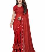 Maroon printed lycra saree with blouse