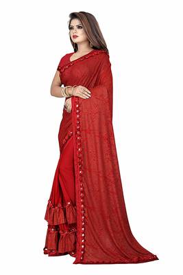 Maroon printed lycra saree with blouse 2