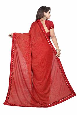 Maroon printed lycra saree with blouse 3