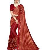 Maroon printed lycra saree with blouse