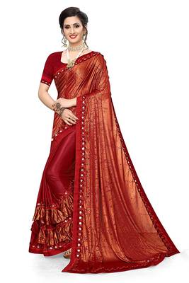 Maroon printed lycra saree with blouse 2
