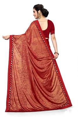 Maroon printed lycra saree with blouse 3