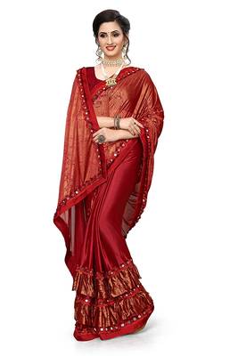 Maroon printed lycra saree with blouse 4
