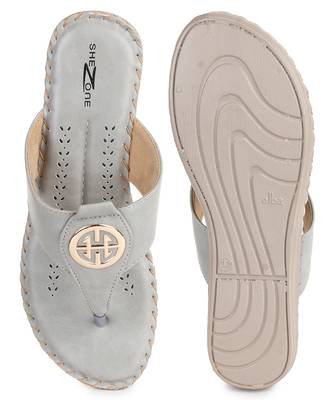 Beautiful Grey color synthetic material flats for women's 5