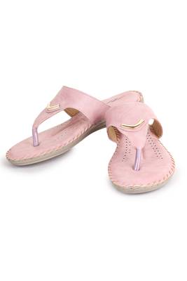Beautiful Peach color synthetic material flats for women's 4