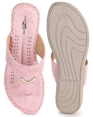 Beautiful Peach color synthetic material flats for women's 5