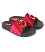 Beautiful Red color synthetic material flats for women's