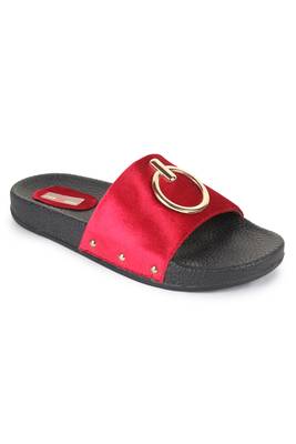 Beautiful Red color synthetic material flats for women's 3