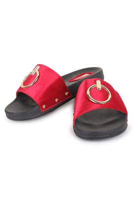 Beautiful Red color synthetic material flats for women's 4