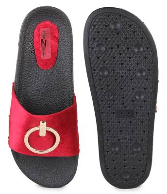 Beautiful Red color synthetic material flats for women's 5