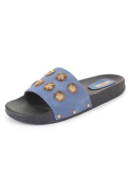 Beautiful Blue color synthetic material flats for women's 2