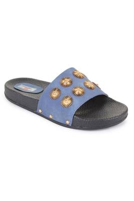 Beautiful Blue color synthetic material flats for women's 3