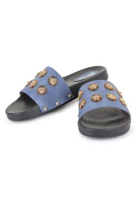 Beautiful Blue color synthetic material flats for women's 4