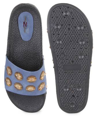 Beautiful Blue color synthetic material flats for women's 5