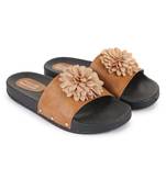 Beautiful Tan color synthetic material flats for women's