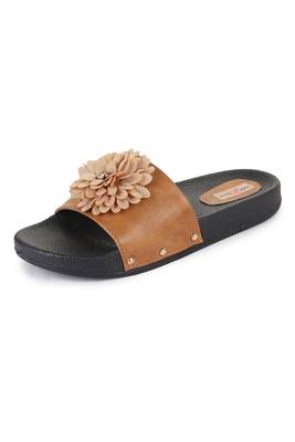 Beautiful Tan color synthetic material flats for women's 2