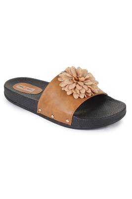 Beautiful Tan color synthetic material flats for women's 3