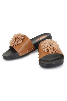 Beautiful Tan color synthetic material flats for women's 4
