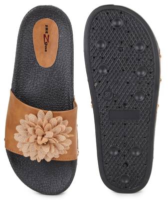 Beautiful Tan color synthetic material flats for women's 5