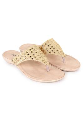 Beautiful Golden color synthetic material flats for women's 1